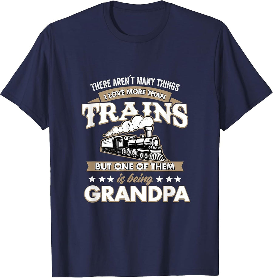 I Love More Than Trains Being Grandpa Railway T-Shirt - Navy Blue