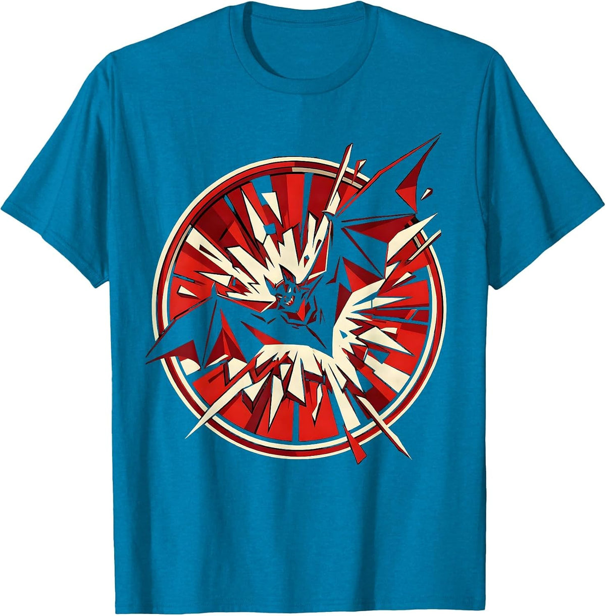 Punk Bat Shattering Glass Dark Art Design T-Shirt - Sapphire Blue