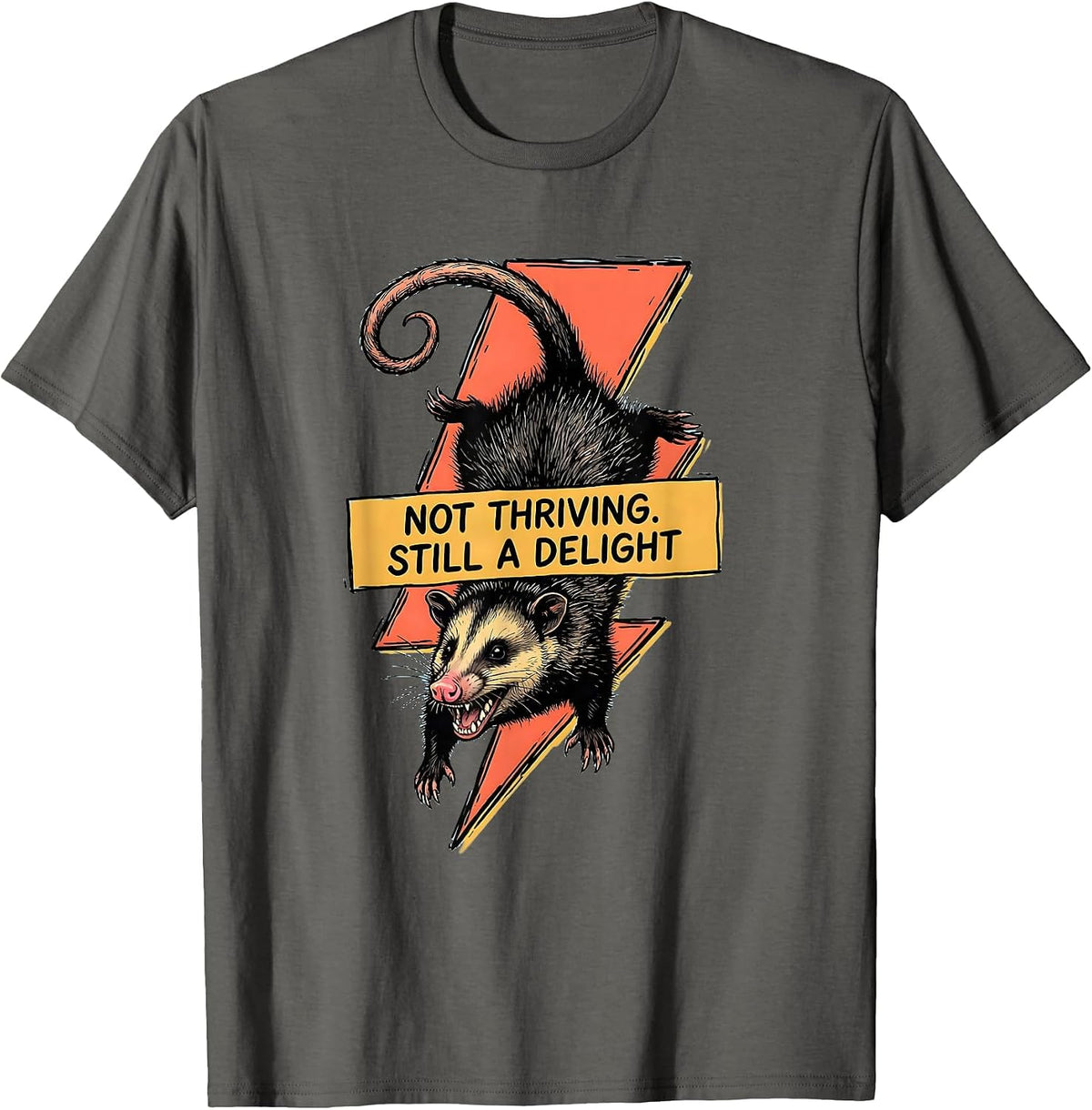 Not Thriving Still A Delight Funny Opossum Animal Meme Humor T-Shirt - Asphalt Grey