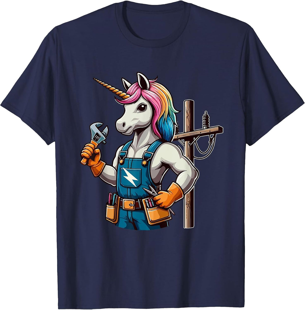 Electrician Job Matching Team Costume Colorful Unicorn Lover T-Shirt - Navy Blue