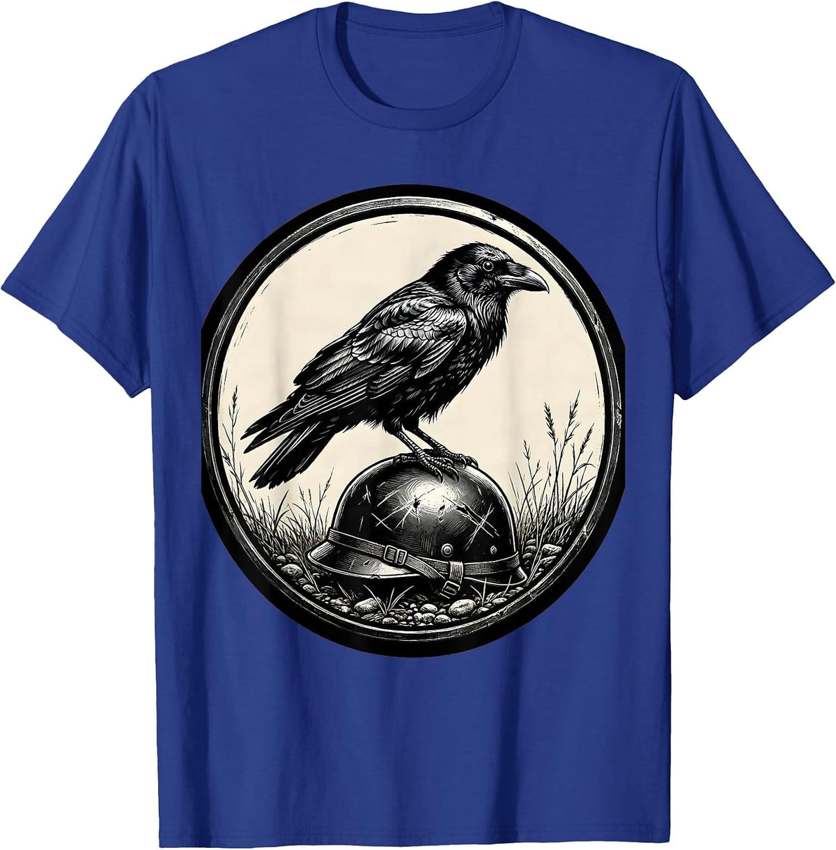 Crow on Fallen Soldier Helmet Memorial Design T-Shirt - Royal Blue