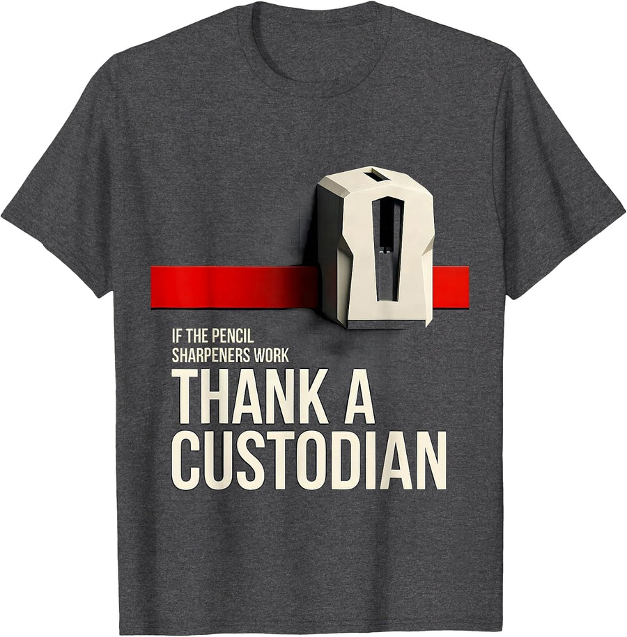 Men's If The Pencil Sharpeners Work Thank A Custodian Funny T-Shirt - Dark Heather Grey