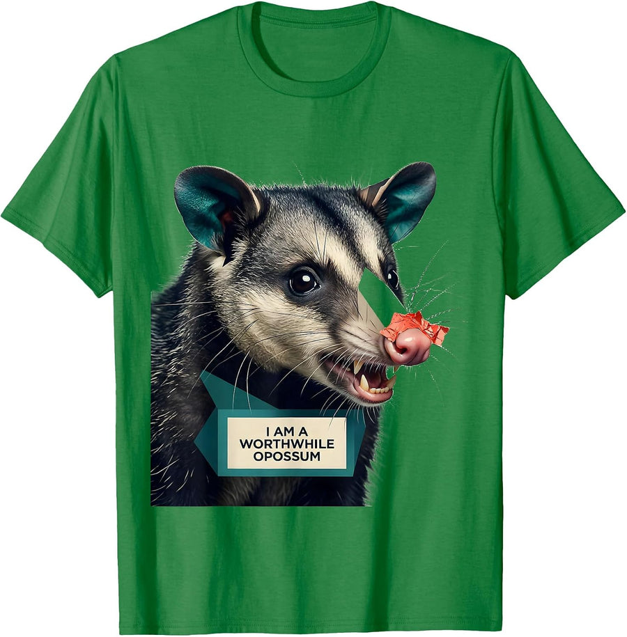 Men's I Am A Worthwhile Opossum Funny Opossum Lover Animal Meme T-Shirt - Kelly Green