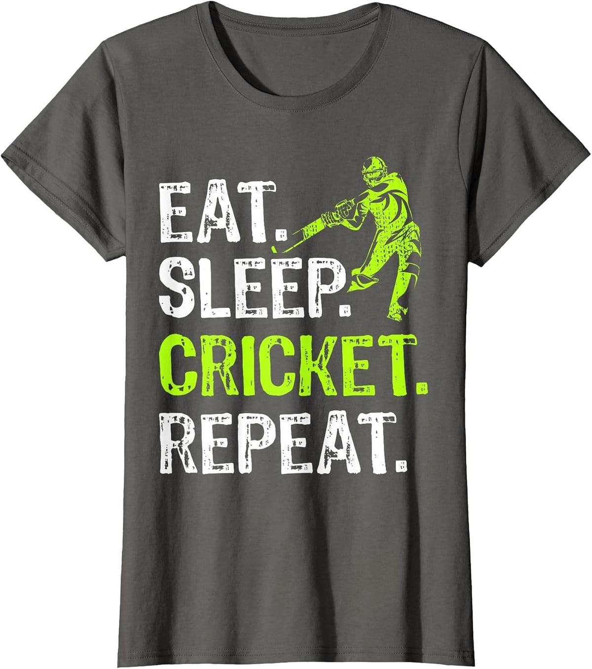 Eat Sleep Cricket Repeat Cricket Player Funny T-Shirt - Asphalt Grey