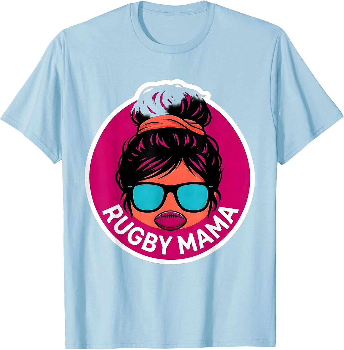 Men's Rugby Mama Funny Messy Bun Sports Mom Team Pride T-Shirt - Baby Blue