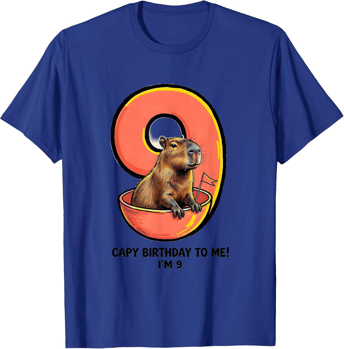 Capy Birthday To Me! I'm 9 Funny Kids Age Pun Capybara T-Shirt - Royal Blue