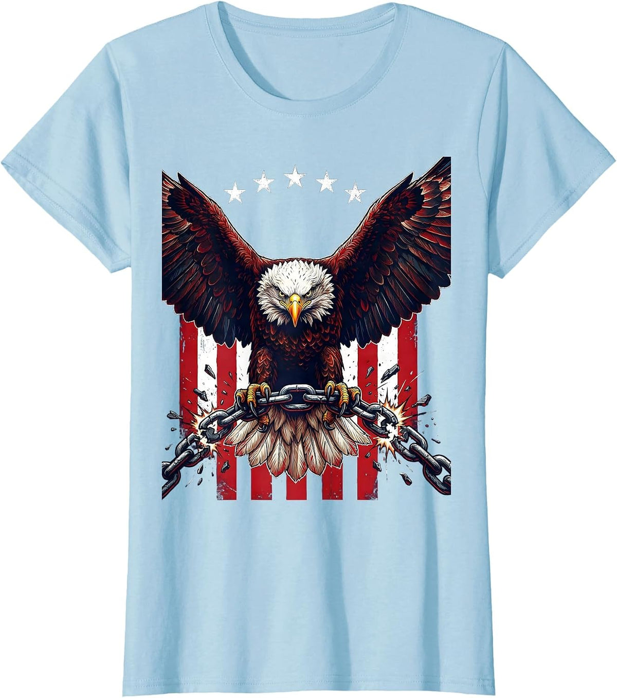 Eagle Clutching Broken Chain Freedom Graphic T-Shirt - Baby Blue