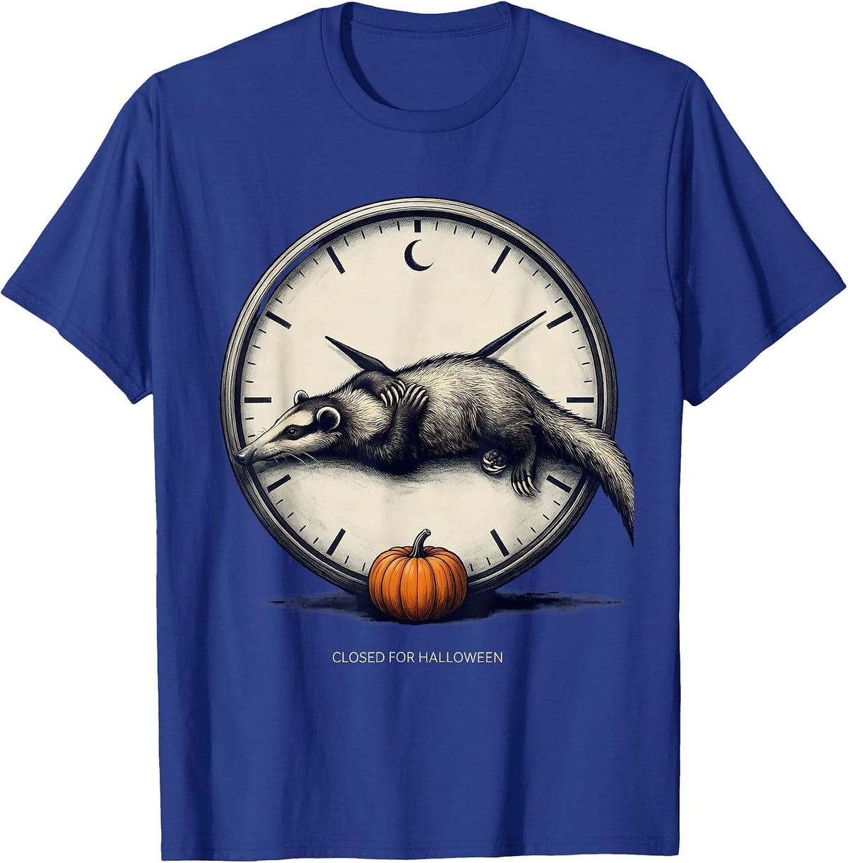 Closed For Halloween Whimsical Spooky Opossum Halloween T-Shirt - Royal Blue