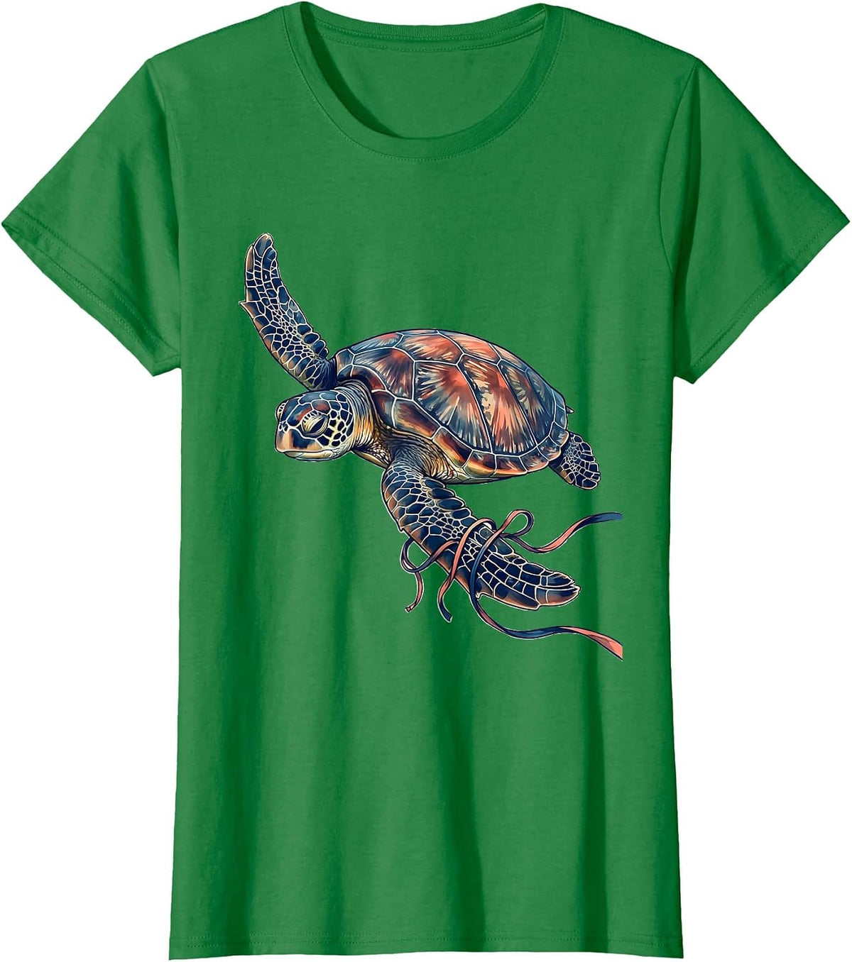 Women's Bikini Top Tangled in Sea Turtle Flippers T-Shirt - Kelly Green