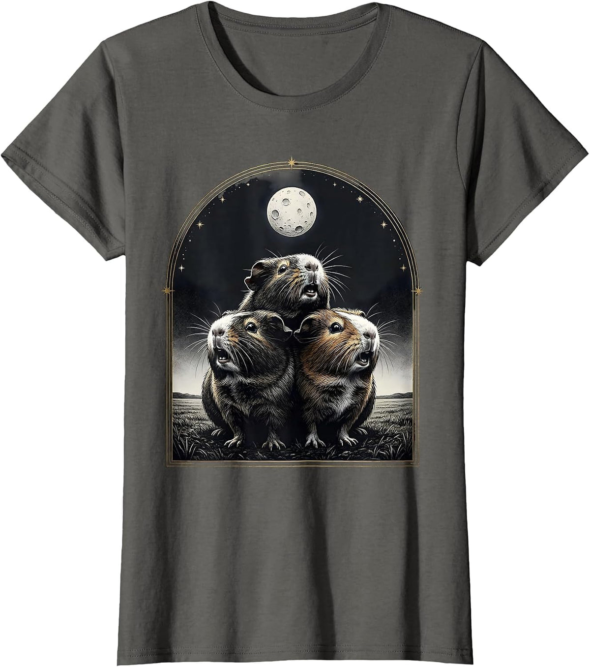 Women's Three Guinea Pigs Moon Howling Meme Humor T-Shirt - Asphalt Grey