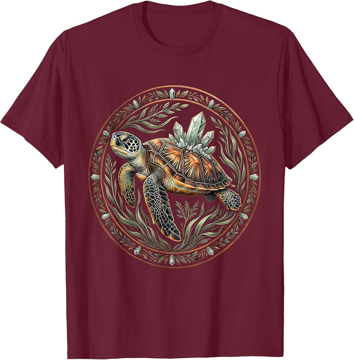 Men's Sea Turtle Swimming Through Salt Crystals T-Shirt - Burgundy