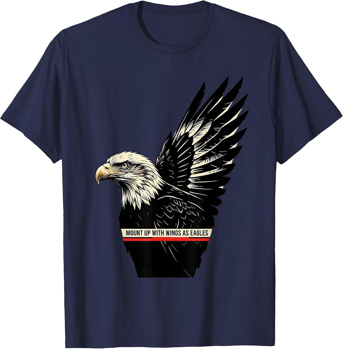 Men's Mount Up With Wings As Eagles Stencil Graphic Eagle Lover T-Shirt - Navy Blue