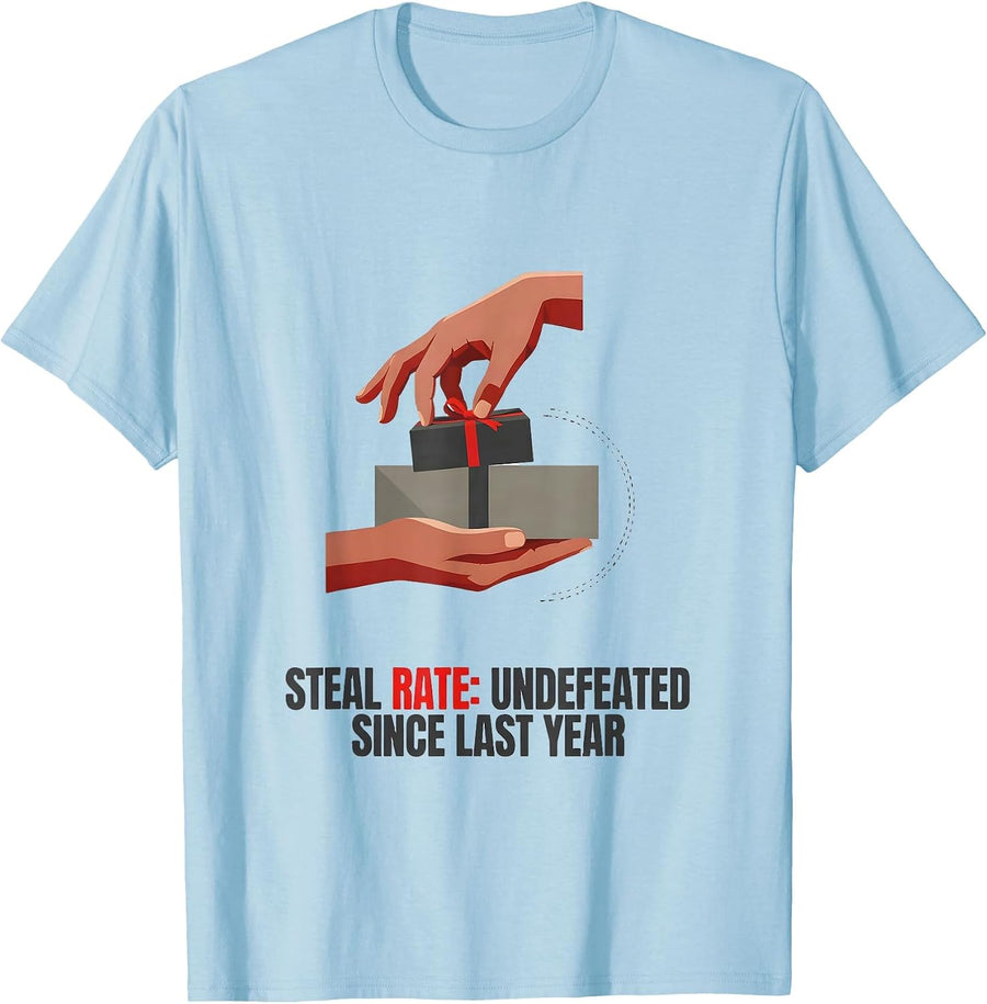 Men's Steal Rate: Undefeated Since Last Year Funny White Elephant T-Shirt - Baby Blue