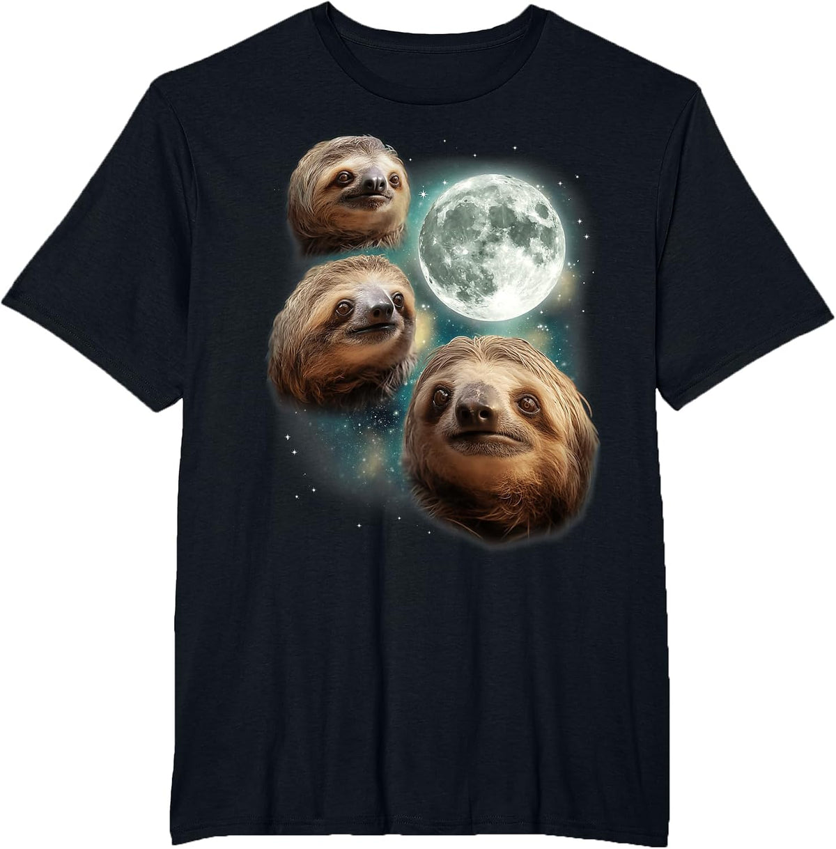 Three Sloth Moon | Funny 3 Lazy Animals Howling Parody Meme T-Shirt - Black