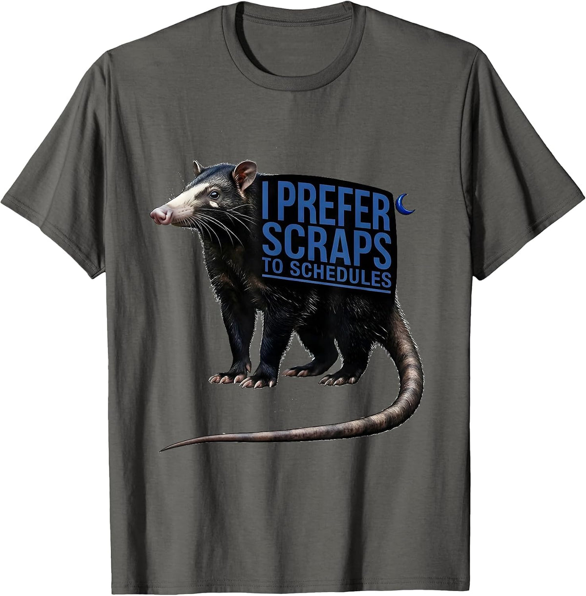 Men's I Prefer Scraps To Schedules Funny Opossum Animal Meme T-Shirt - Asphalt Grey