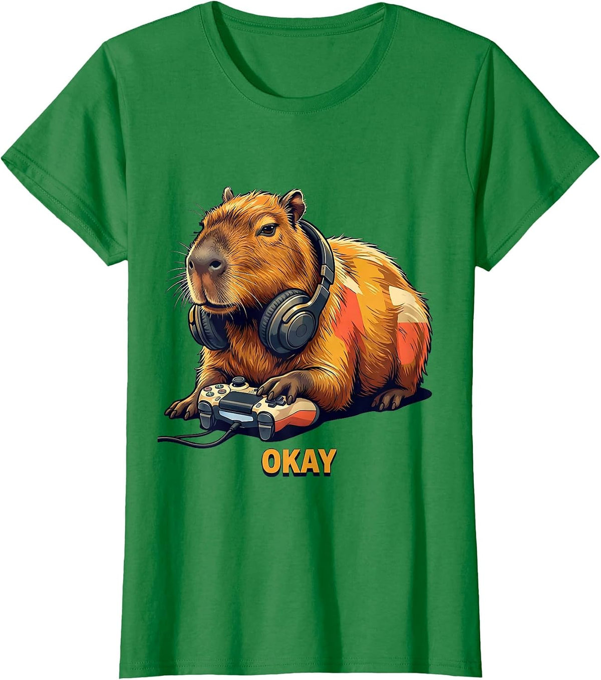 Okay Funny Capybara Gamer Meme Humor Video Games T-Shirt - Kelly Green