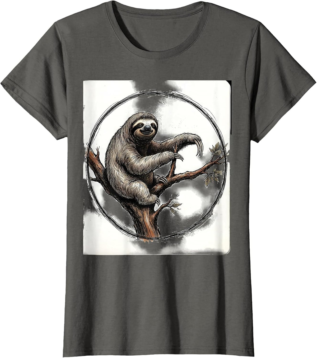 Women's Sloth Lover Hand-Sketched Novelty Humor T-Shirt - Asphalt Grey