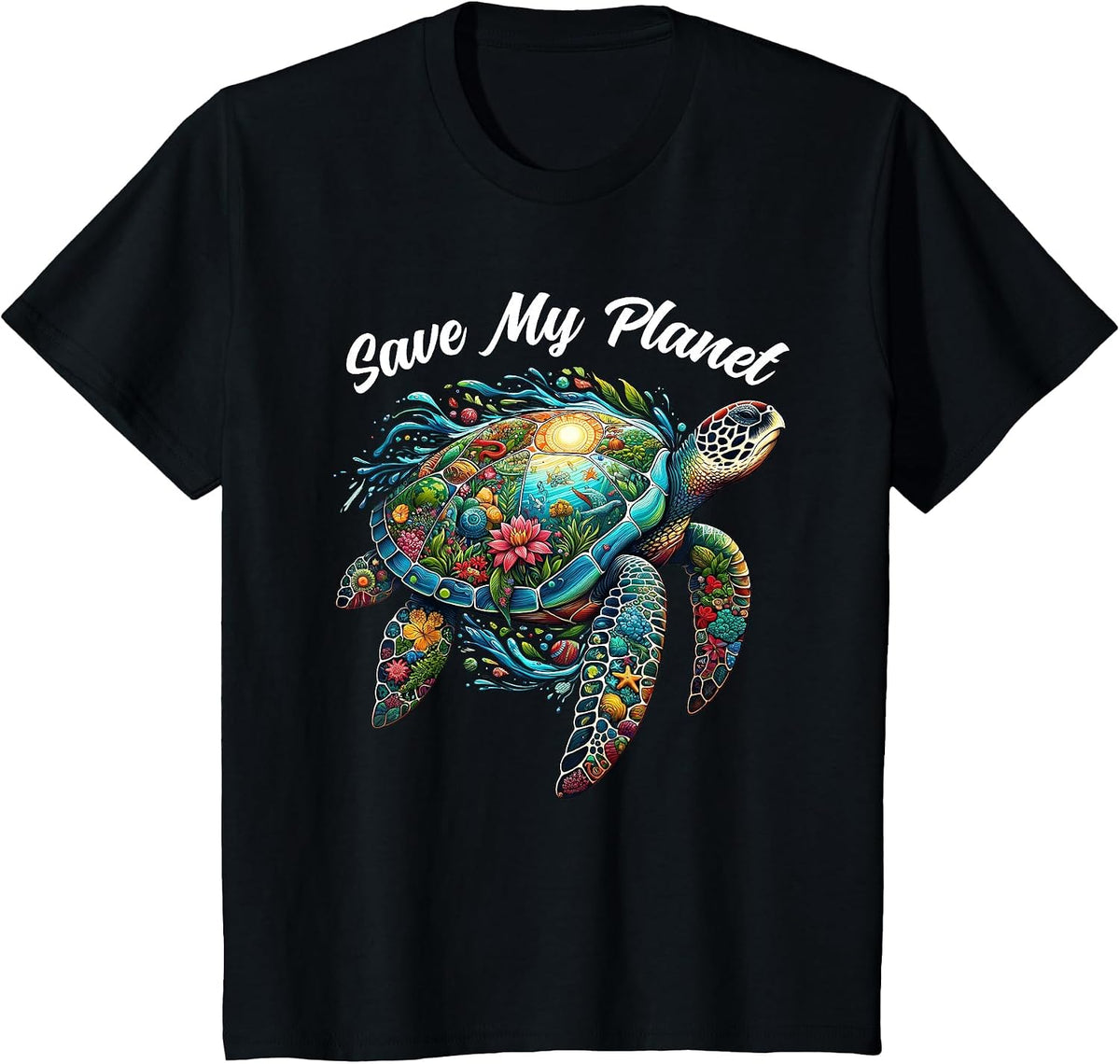 Sea Turtle Earth Day Save My Planet Mother Earth T-Shirt - Black
