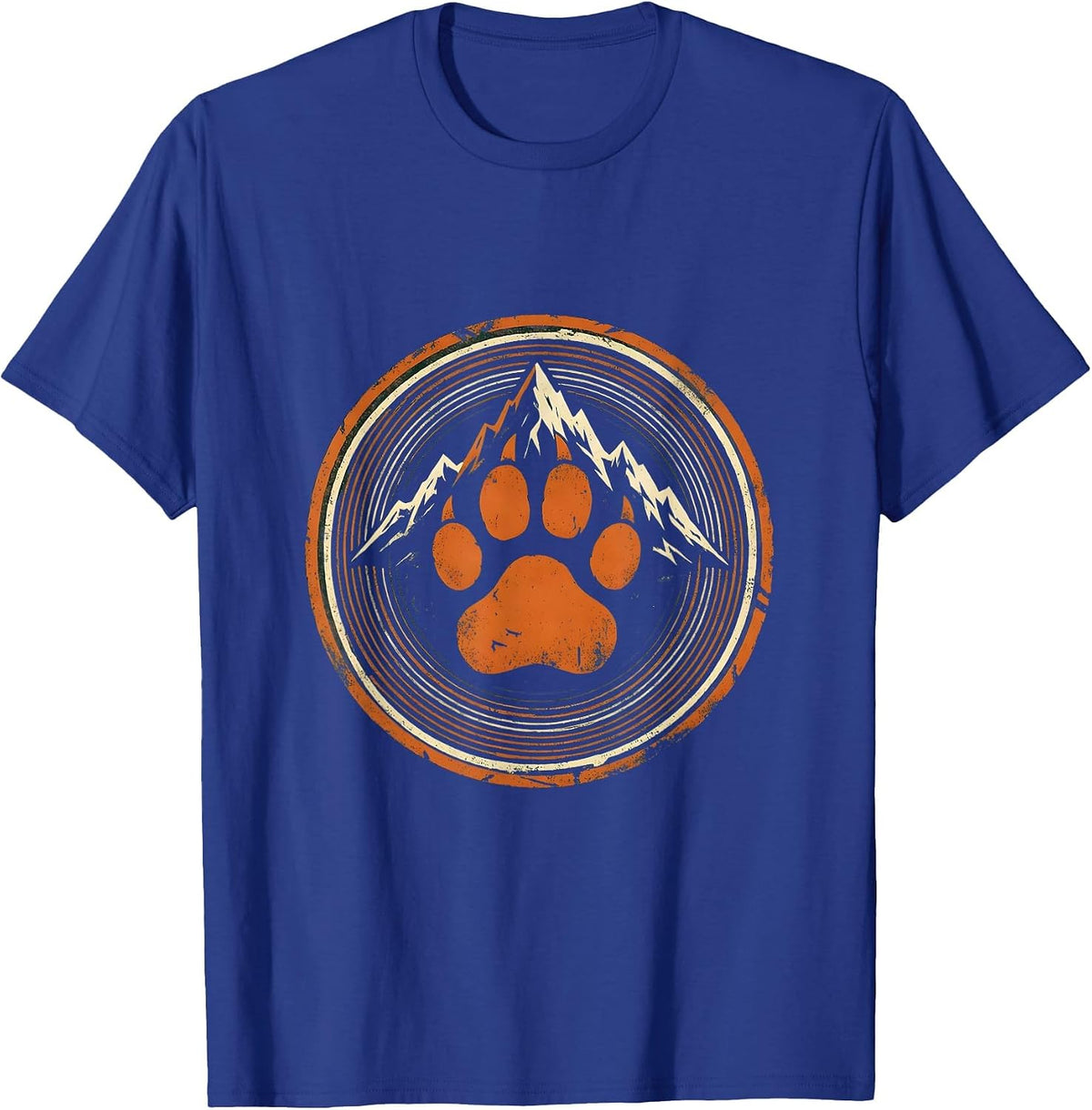 Lion Paw Print Mountain Backdrop Wilderness Design T-Shirt - Royal Blue