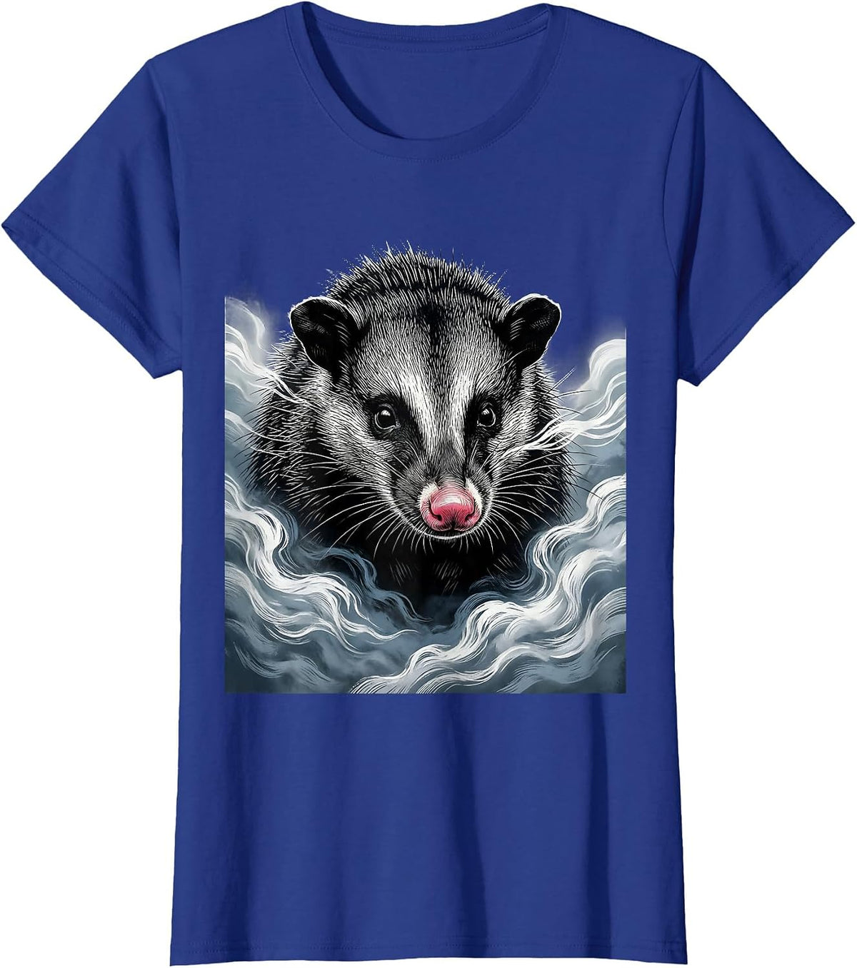 Women's Opossum in the Morning Fog Illustration T-Shirt - Royal Blue