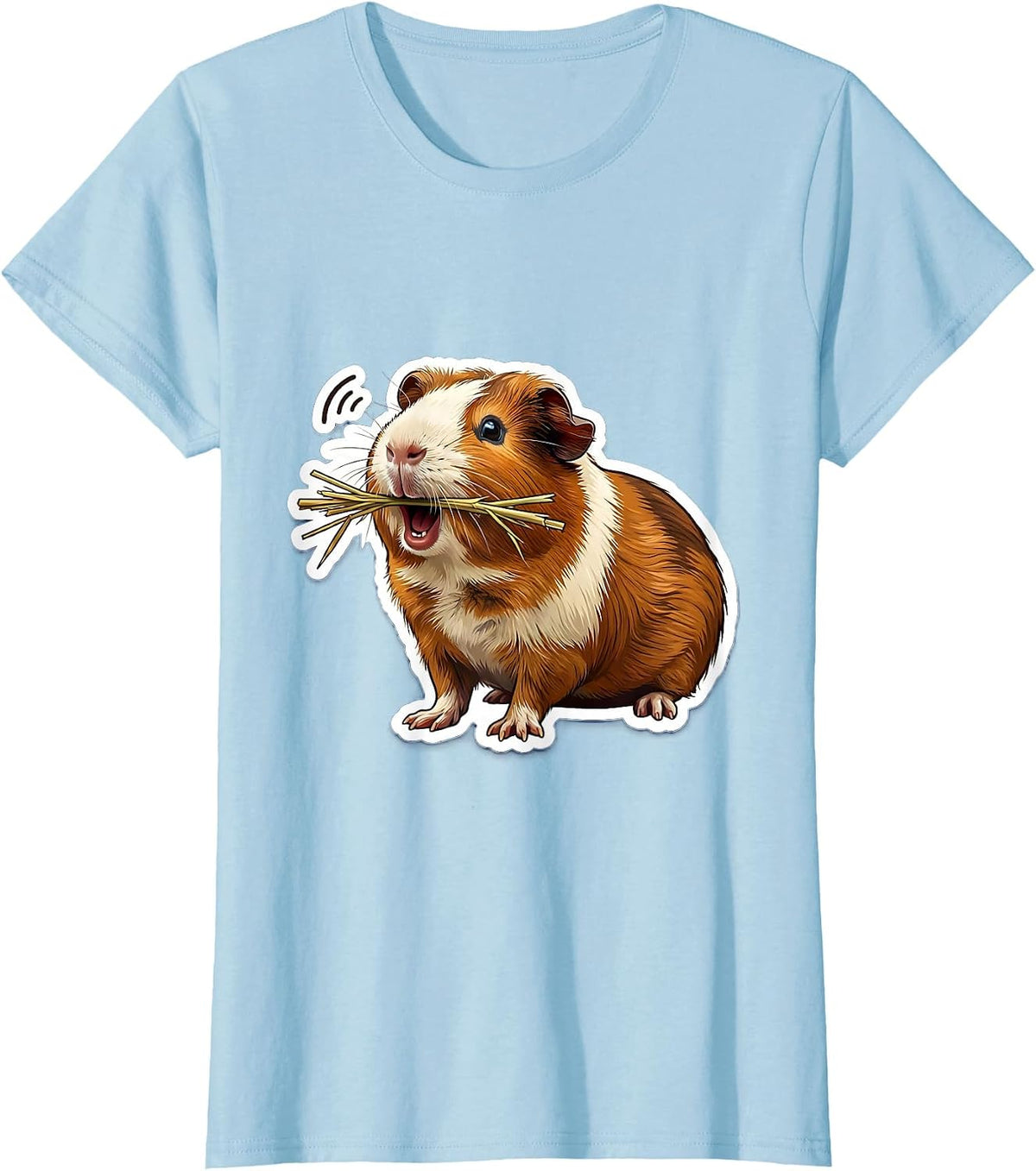 Women's Guinea Pig Hay Snack Funny Cavy Lover Sticker Style T-Shirt - Baby Blue