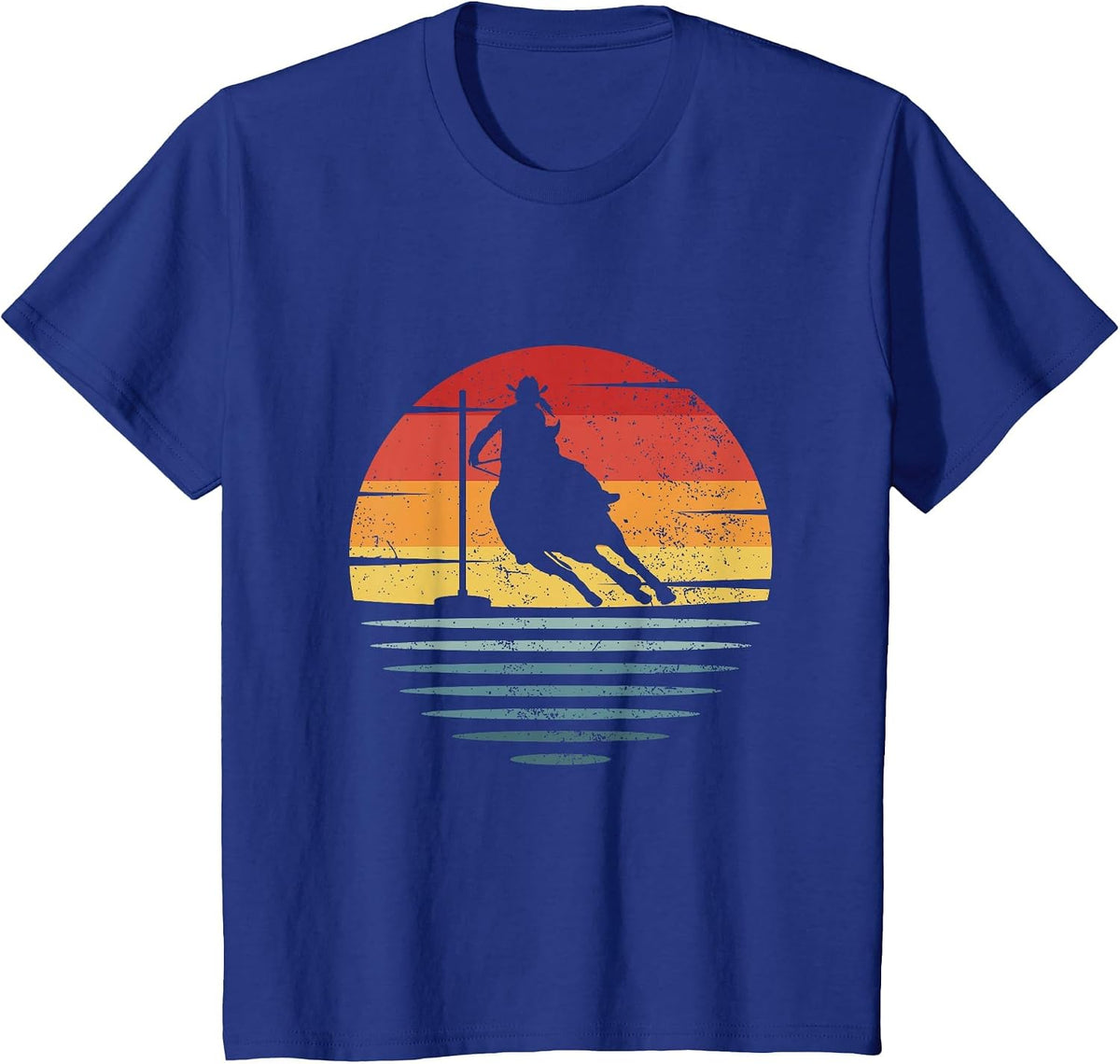 Retro Cowgirl Riding Horse Silhouette Rodeo Pole Bending T-Shirt - Royal Blue