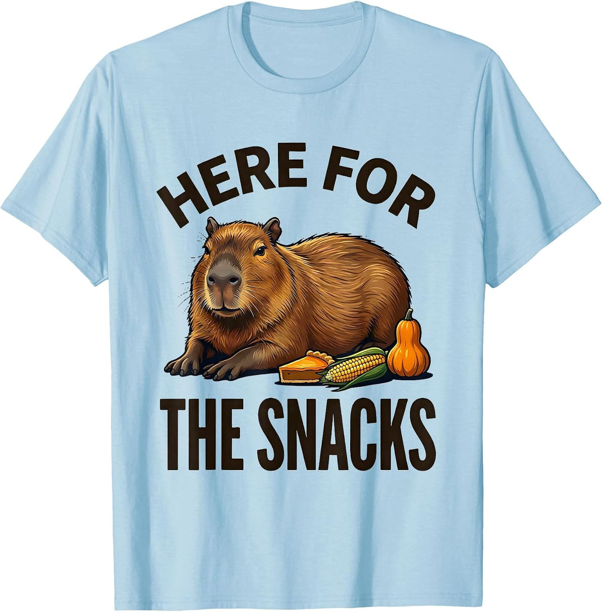 Men's Here For The Snacks Cute Capybara Thanksgiving Fall Feast T-Shirt - Baby Blue
