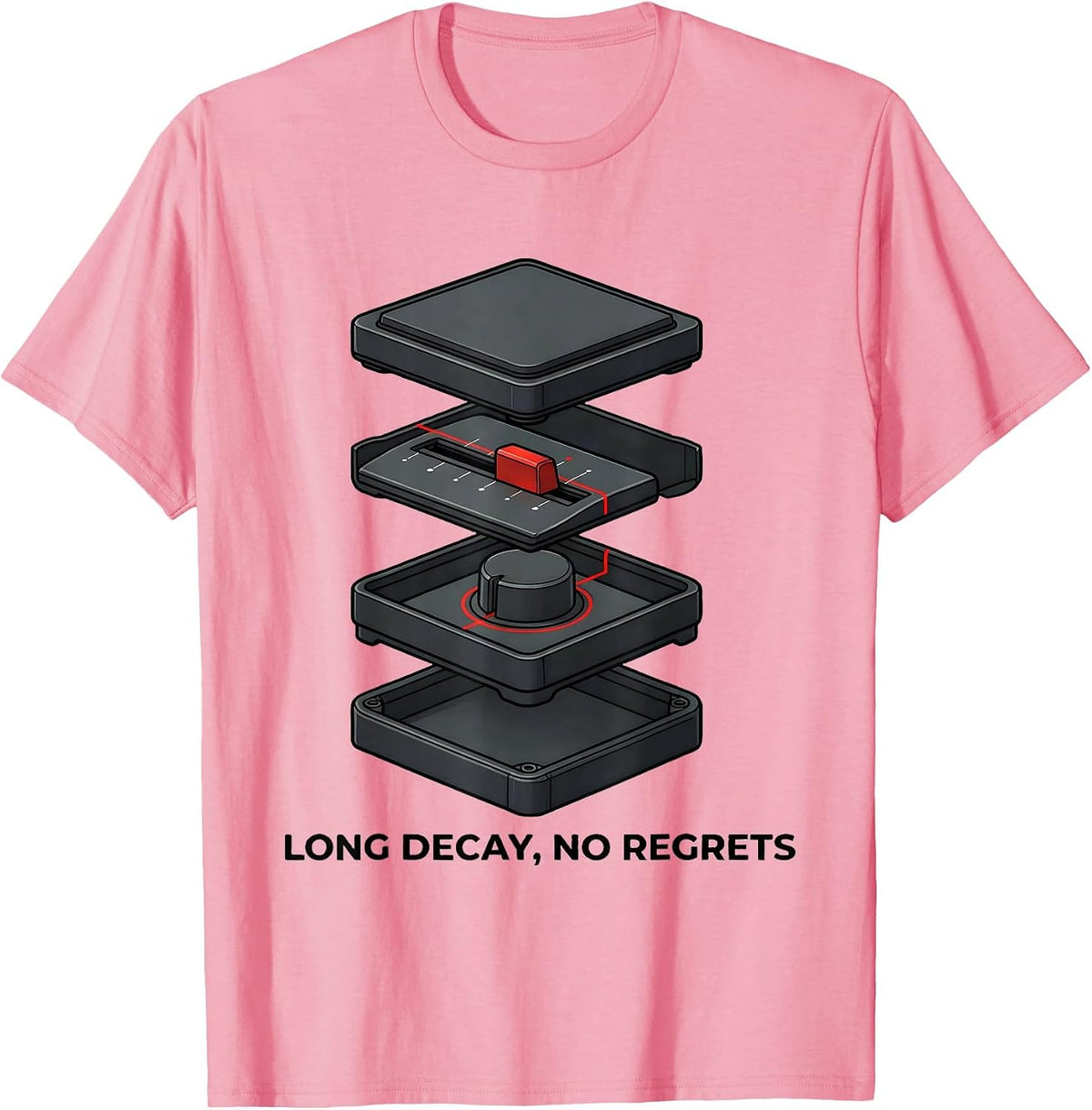 Men's Long Decay No Regrets Retro DJ Gift Electronic Music Lover T-Shirt - Pink