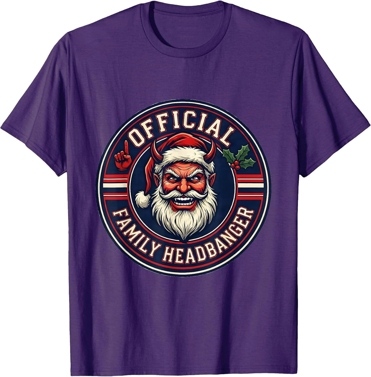 Official Family Headbanger Funny Heavy Metal Christmas Rock T-Shirt - Purple