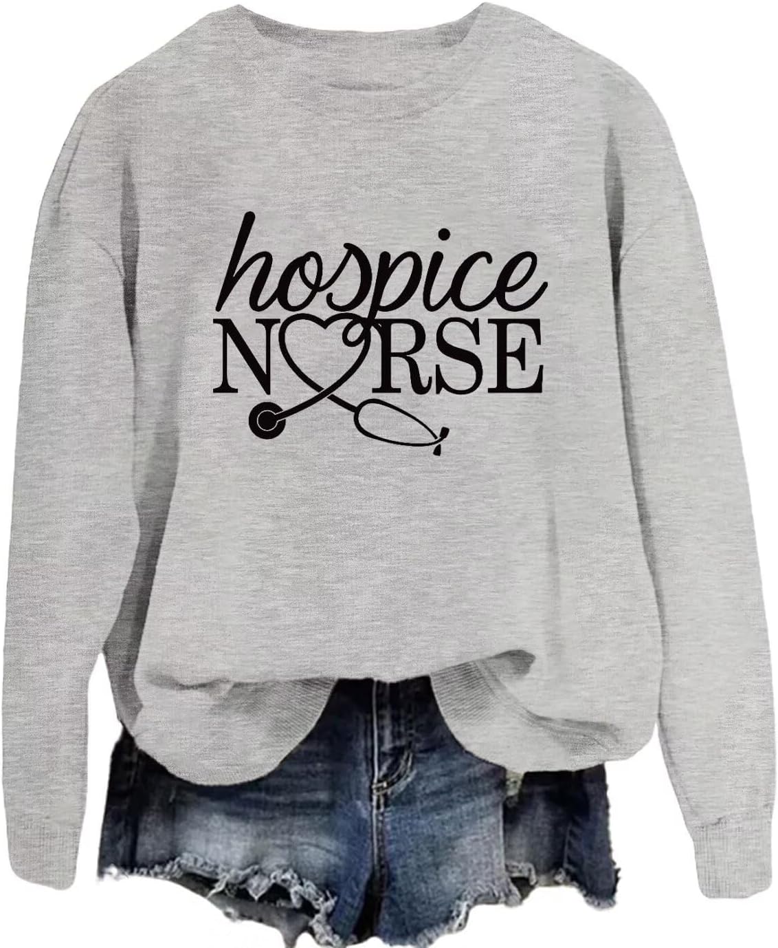 Hospice Nurse Sweatshirts for Women Crewneck Funny Graphic Sweatshirt Long Sleeve Nursing Student Casual Pullover - Grey
