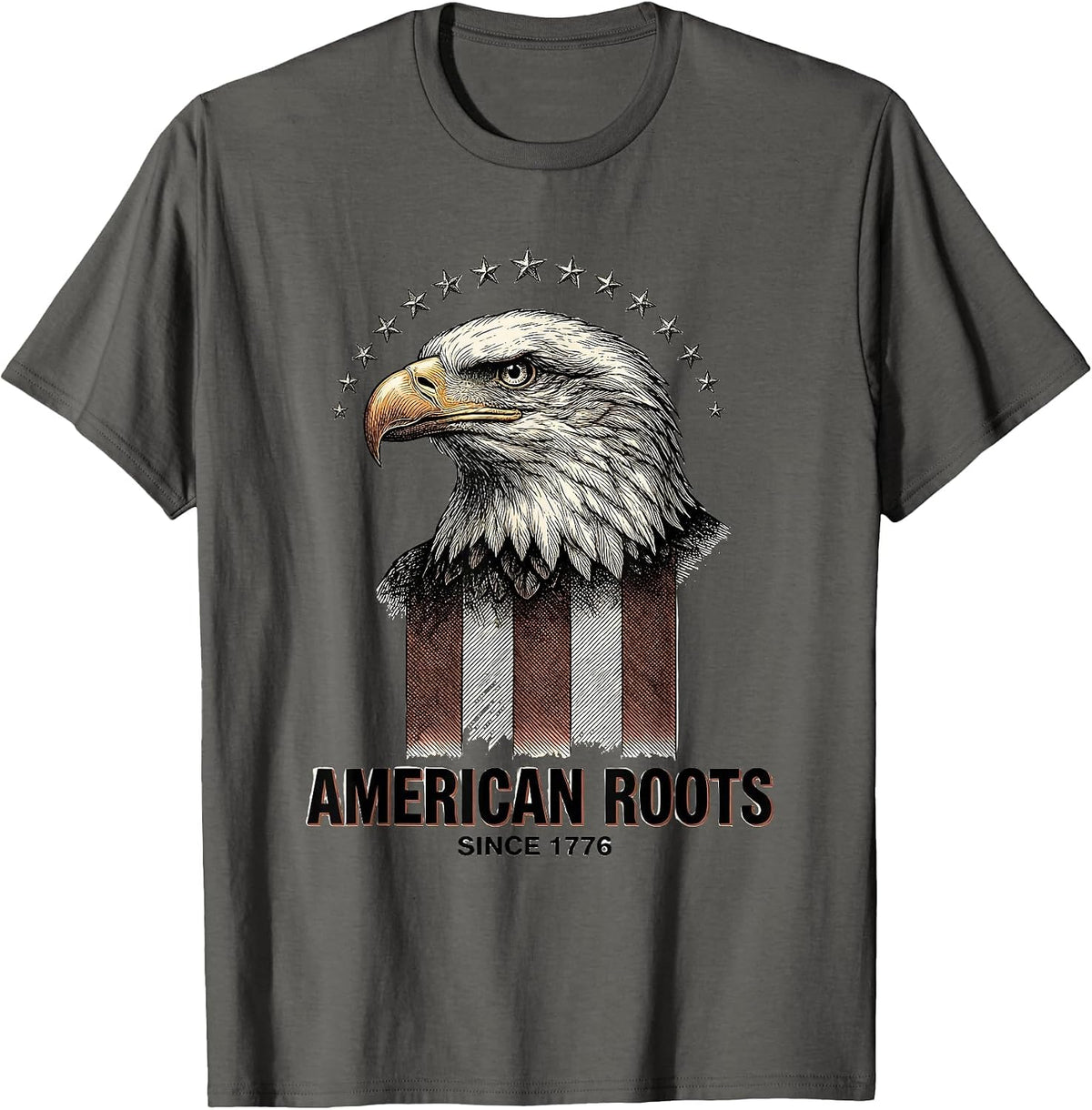American Roots Since 1776 Patriotic Eagle 4th of July Flag T-Shirt - Asphalt Grey