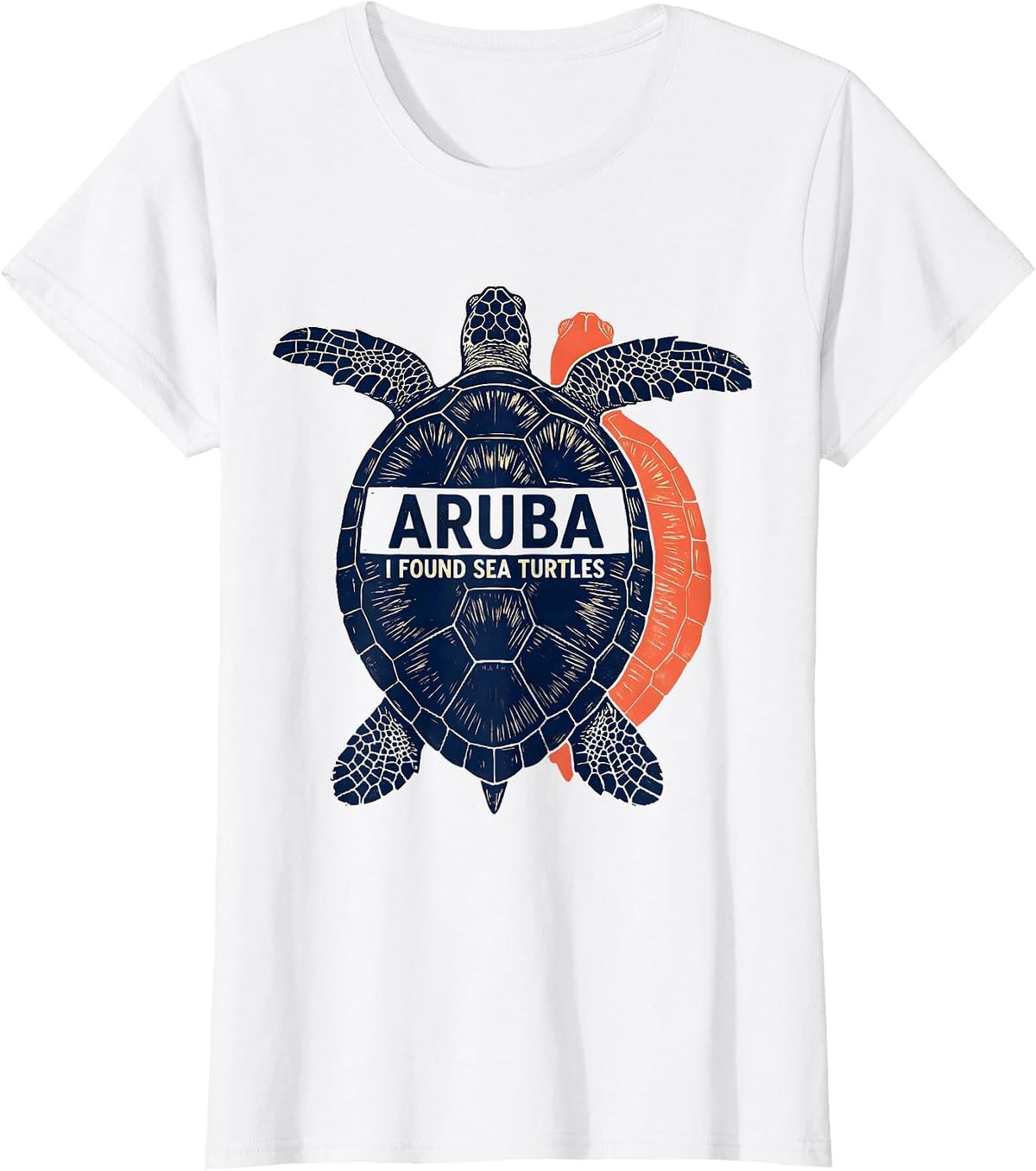ARUBA I FOUND SEA TURTLES Linocut Tropical Souvenir Turtle T-Shirt - White