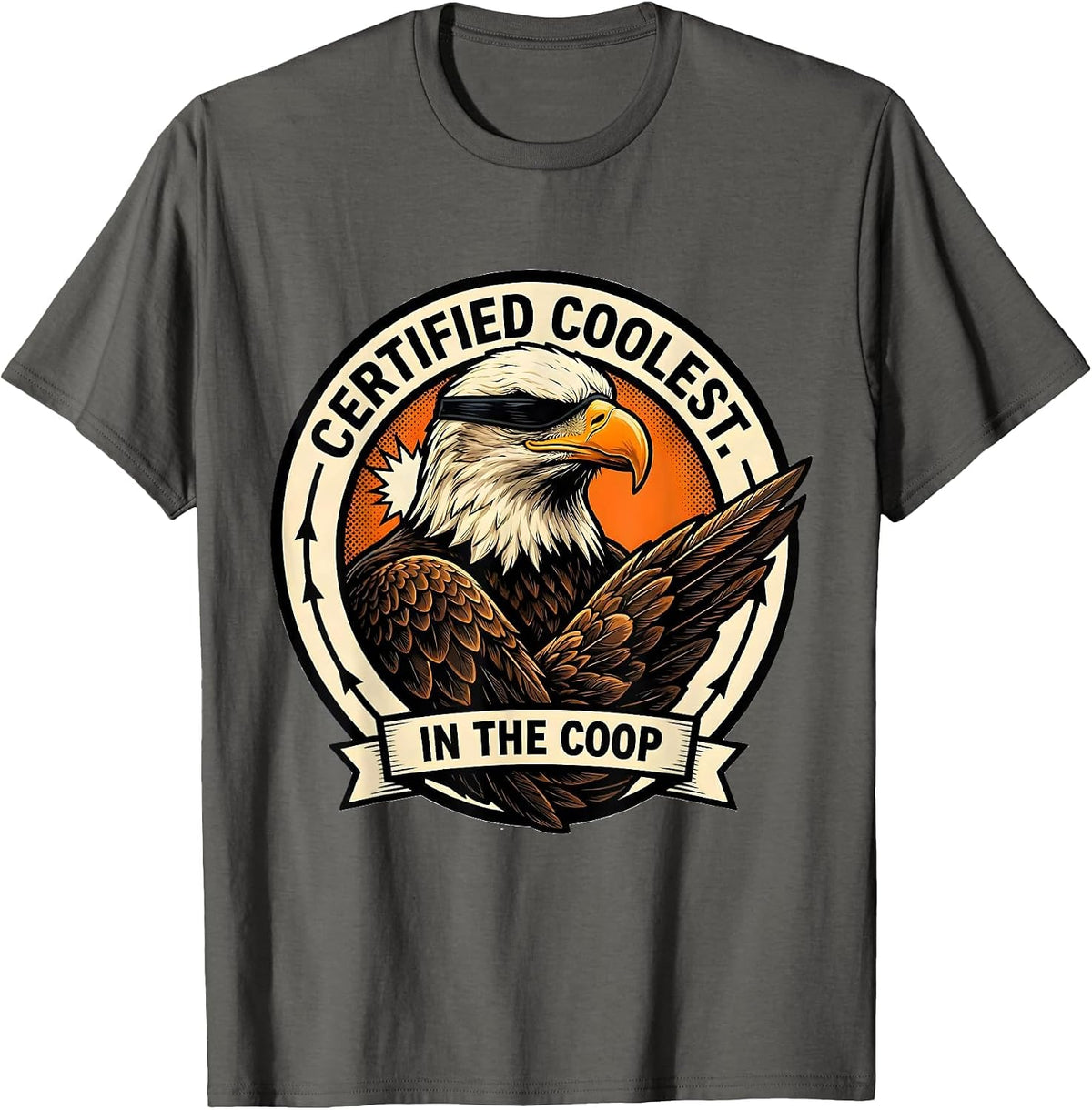 Men's Certified Coolest In The Coop Comic Book Eagle Mascot Humor T-Shirt - Asphalt Grey