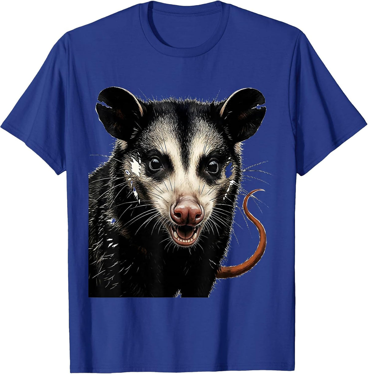 Men's Oversized Opossum Linocut Funny Animal Meme T-Shirt - Royal Blue