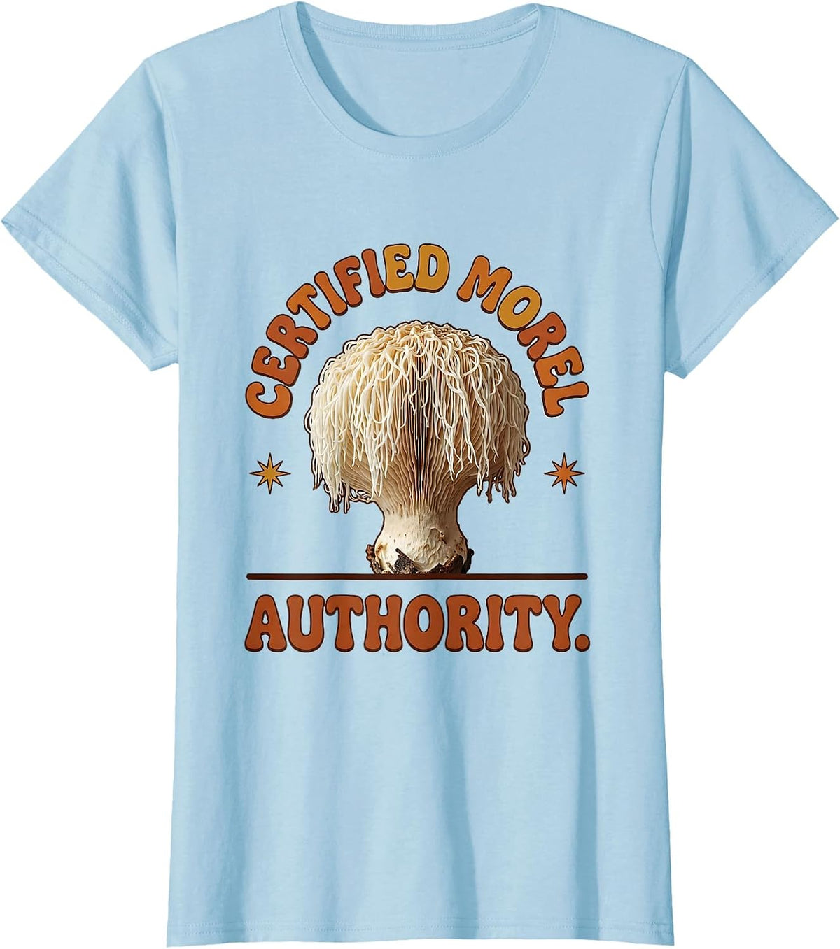 Women's Certified Morel Authority Retro Funny Mushroom Forager Gift T-Shirt - Baby Blue