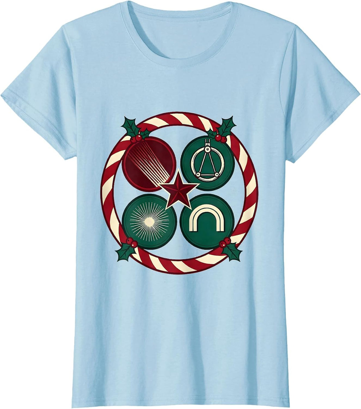 Women's Candy Cane Radiology Tech Holiday Screenprint Badge T-Shirt - Baby Blue