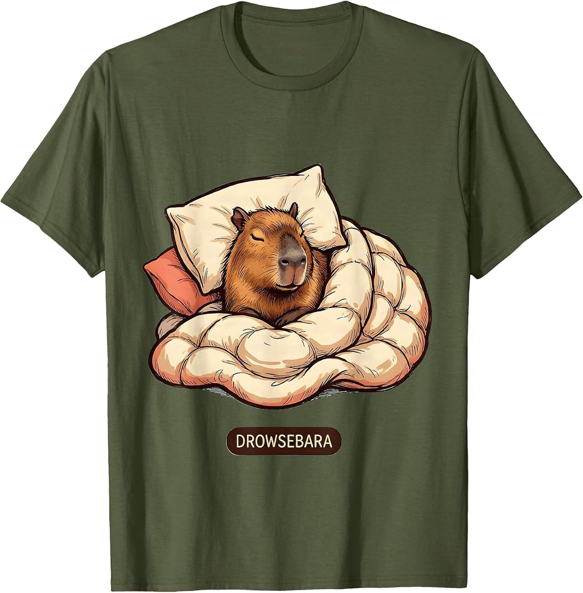 Men's Drowsebara Cute Capybara Sleepy Pajama Pun Funny T-Shirt - Olive Green