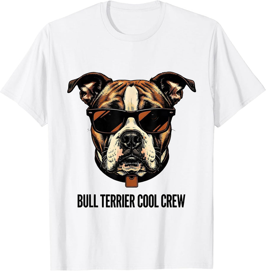Men's Bull Terrier Cool Crew Funny Dog Lover Humor T-Shirt - White