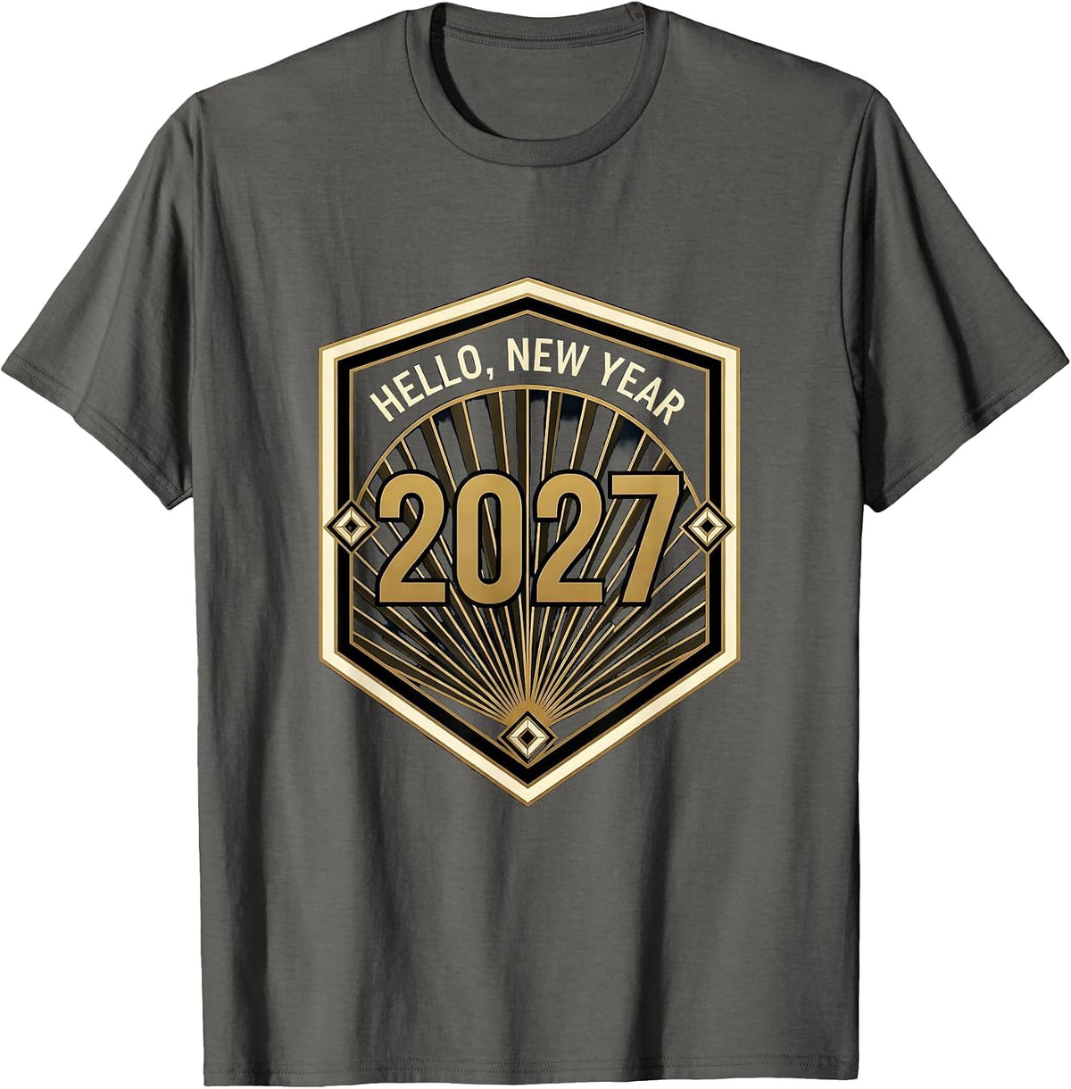 Men's Hello, New Year 2027 Art Deco Party Host Family Matching T-Shirt - Asphalt Grey