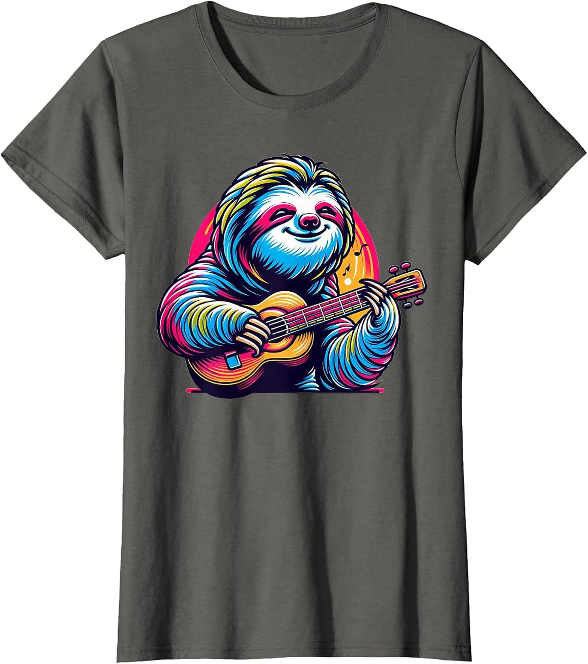 Cute Sloth Playing Guitar Sloths Musician Music T-Shirt - Asphalt Grey