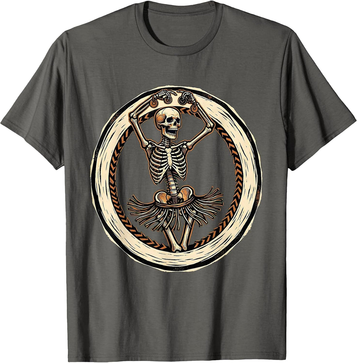 Men's Belly Dancing Skeleton Finger Cymbals Art T-Shirt - Asphalt Grey