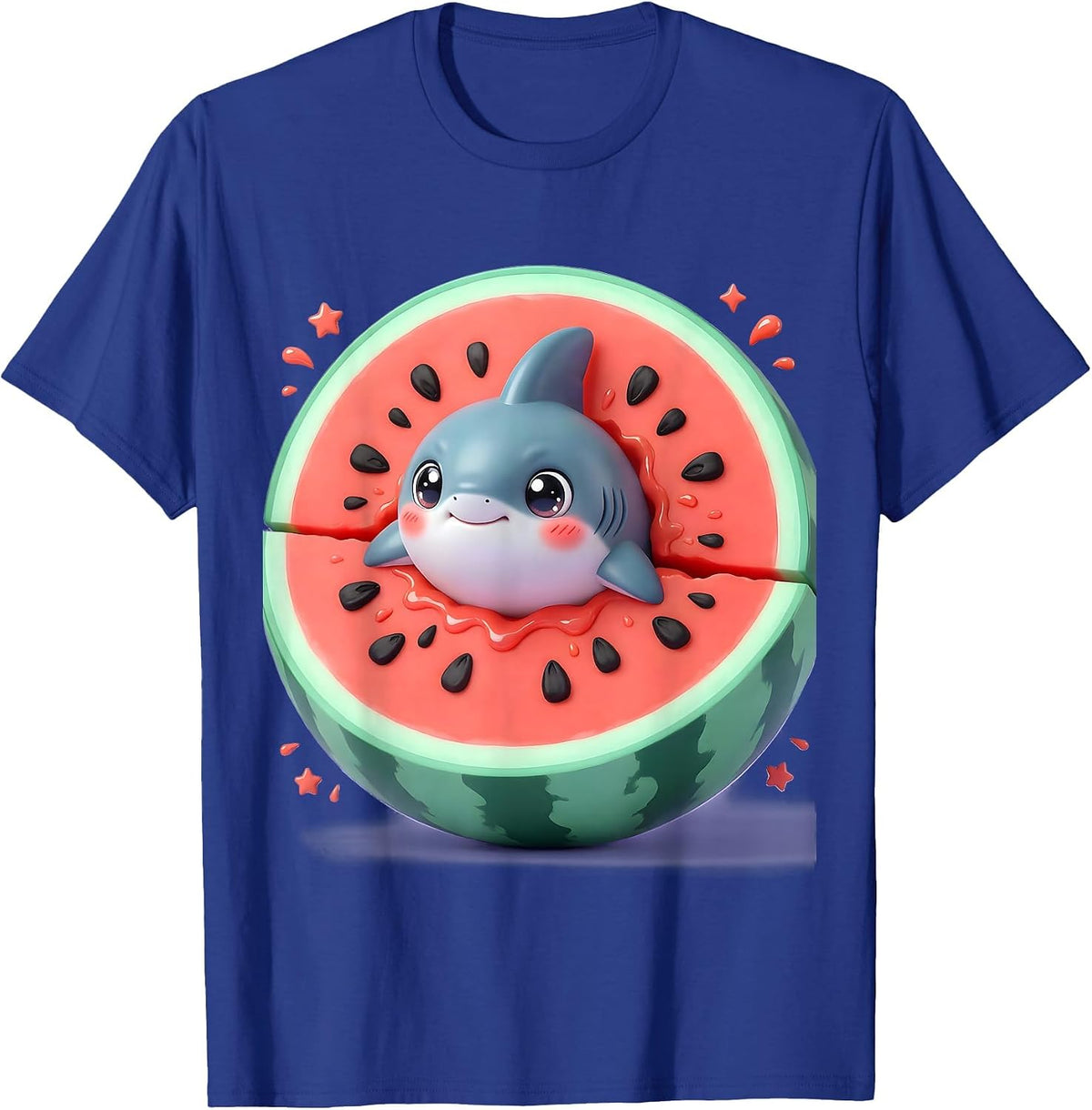 Men's Watermelon Shark Fin Graphic Tee T-Shirt - Royal Blue