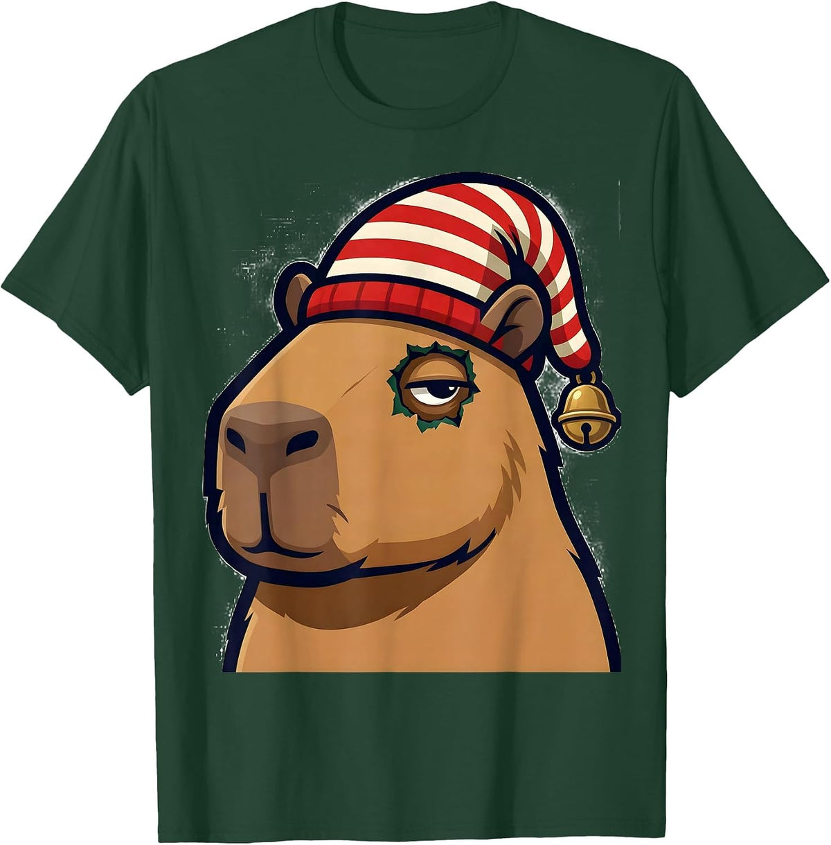 Men's Capybara Mascot Slouch Stocking Christmas Humor Animal Lover T-Shirt - Dark Green