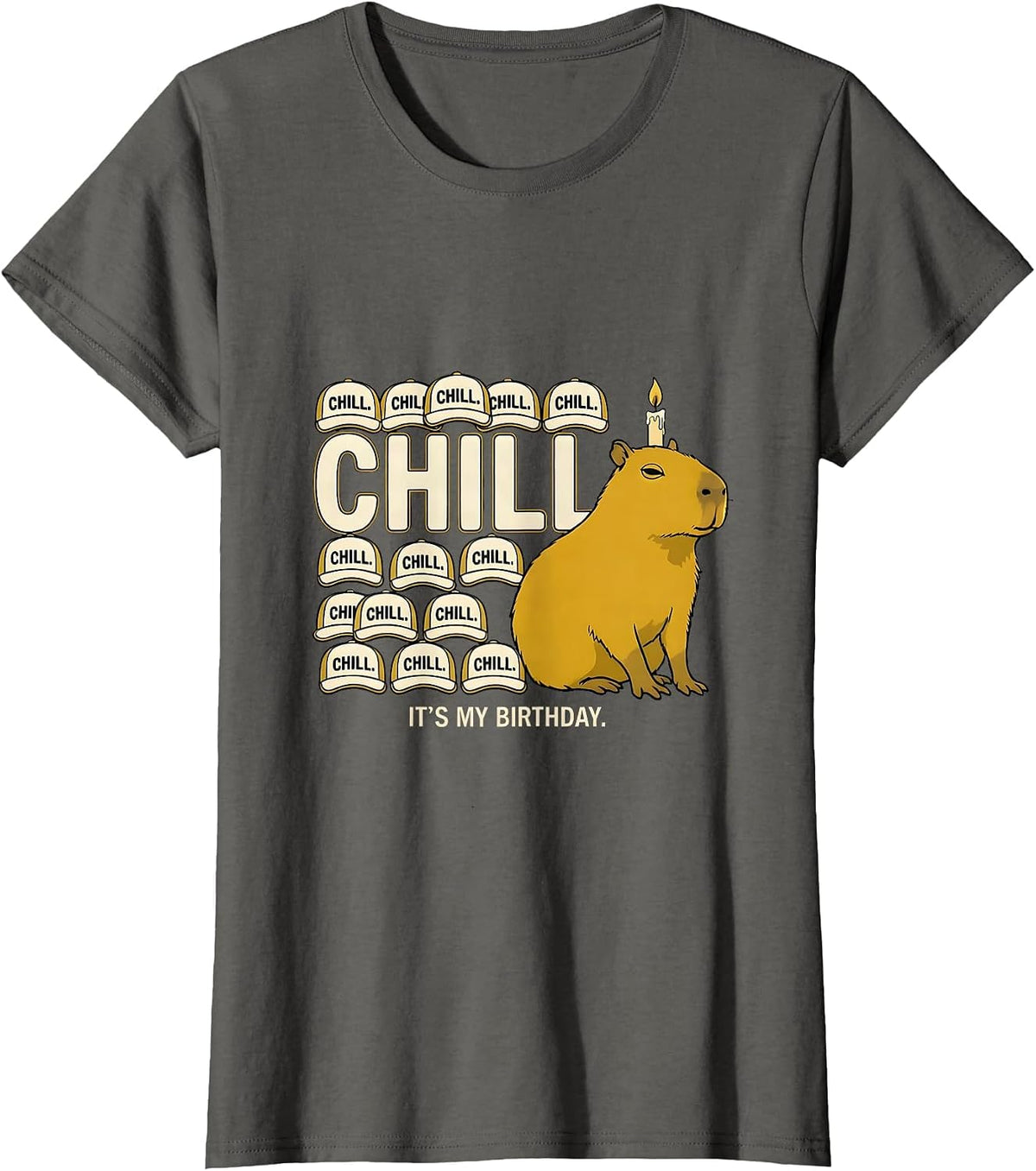 Women's Chill It's My Birthday Kawaii Capybara Birthday Gift T-Shirt - Asphalt Grey