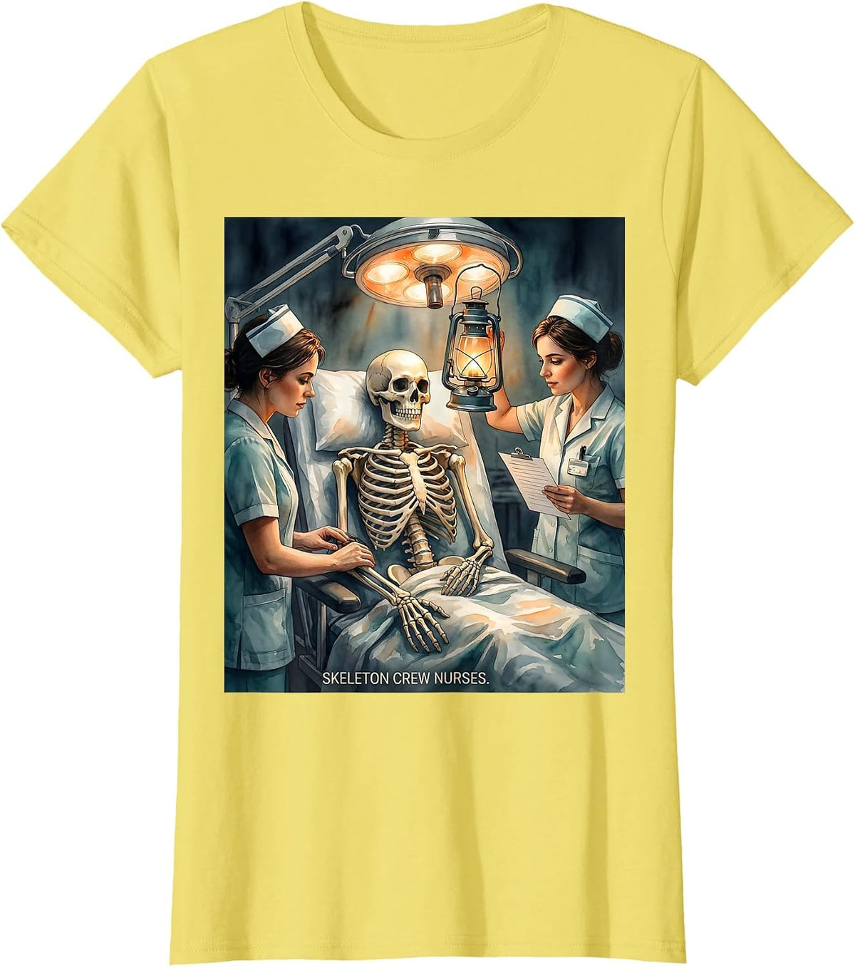 Women's Skeleton Crew Nurses Funny Halloween Nurse Crew Humor T-Shirt - Lemon Yellow