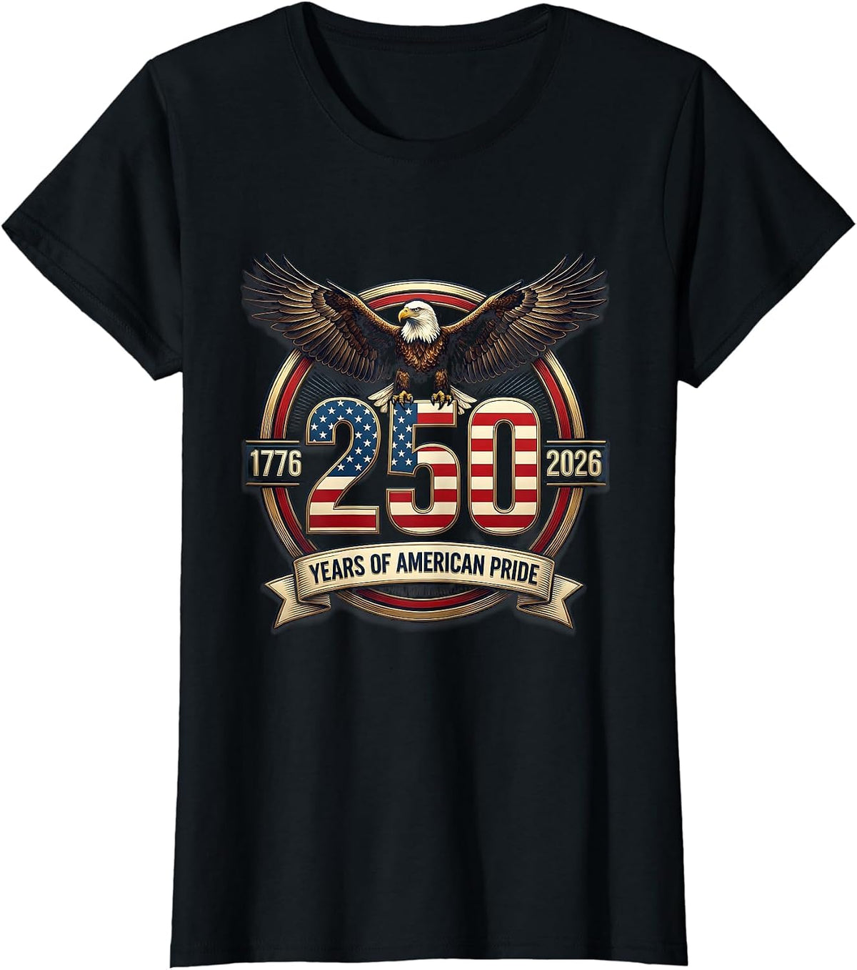 250 Years of American Pride Bold Anniversary Design T-Shirt - Black