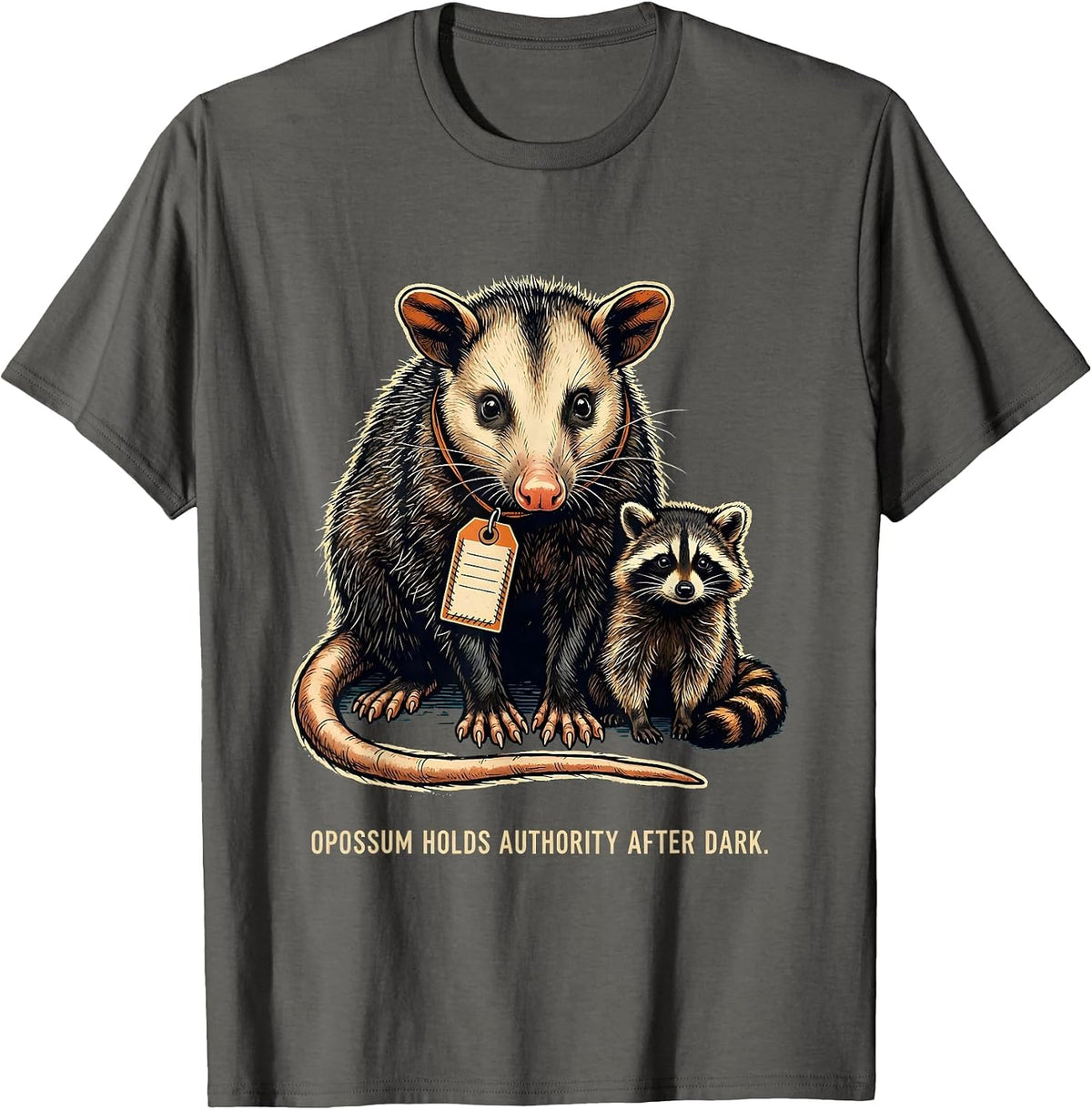 Men's Opossum Holds Authority After Dark Funny Animal Meme Humor T-Shirt - Asphalt Grey