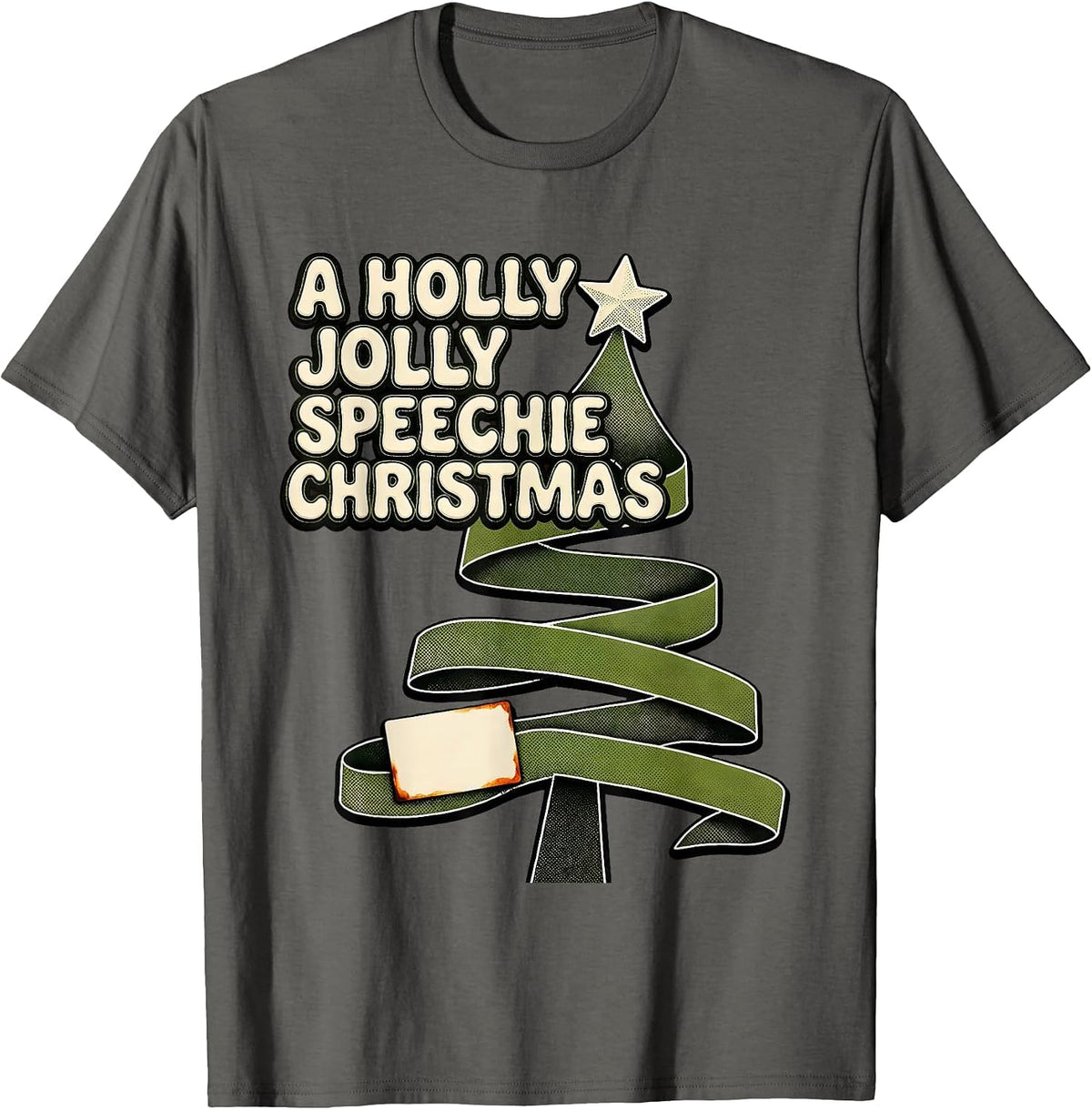 A Holly Jolly Speechie Christmas Retro 70s Speech Therapist T-Shirt - Asphalt Grey