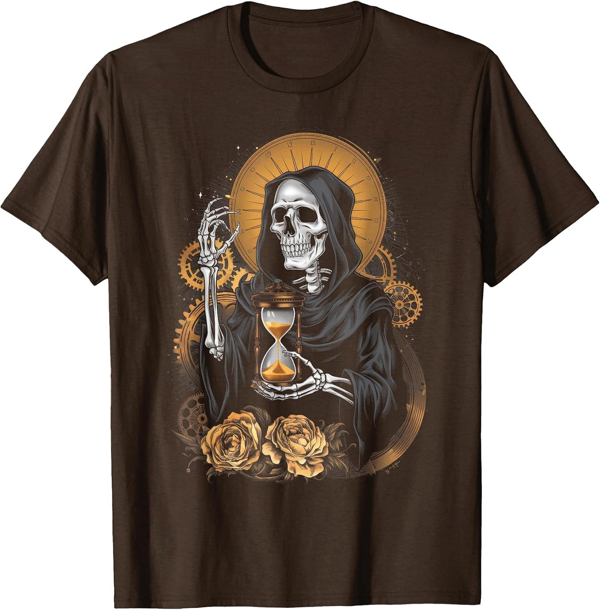 Skeleton Surreal Gothic Steampunk Skater T-Shirt - Brown