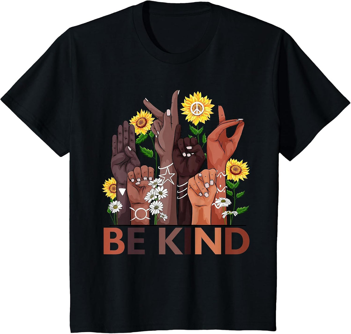 Be Kind Hand Sign Language Teachers Melanin Interpreter ASL T-Shirt - Black